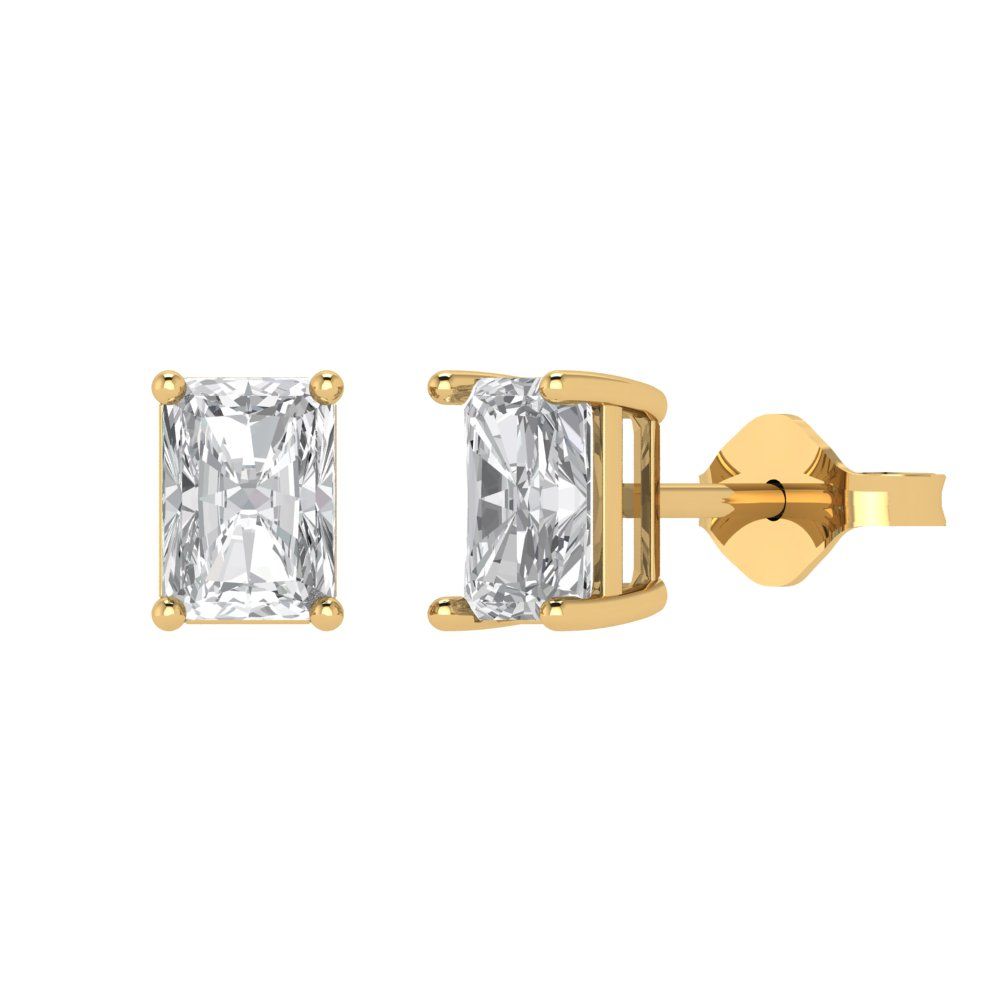2cttw Emerald Cut Moissanite Gold-Plated 925 Silver Push Back Stud Earrings