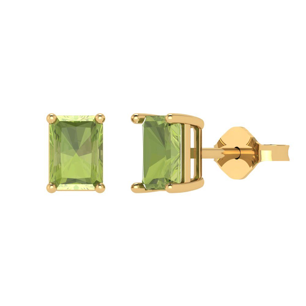 2 ctw Peridot Studs Earrings | 7x5mm Emerald Cut White Gold Push back | August Birthstone
