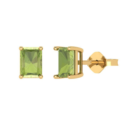 2 ctw Peridot Studs Earrings | 7x5mm Emerald Cut White Gold Push back | August Birthstone