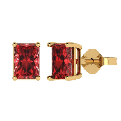 2cttw Emerald Cut Natural Garnet Gold-Plated 925 Silver Push Back Stud Earrings