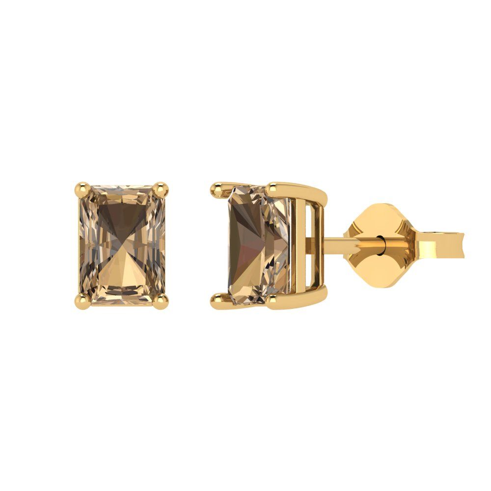 2cttw Emerald Cut Simulated Champagne Diamond Gold-Plated 925 Silver Push Back Stud Earrings
