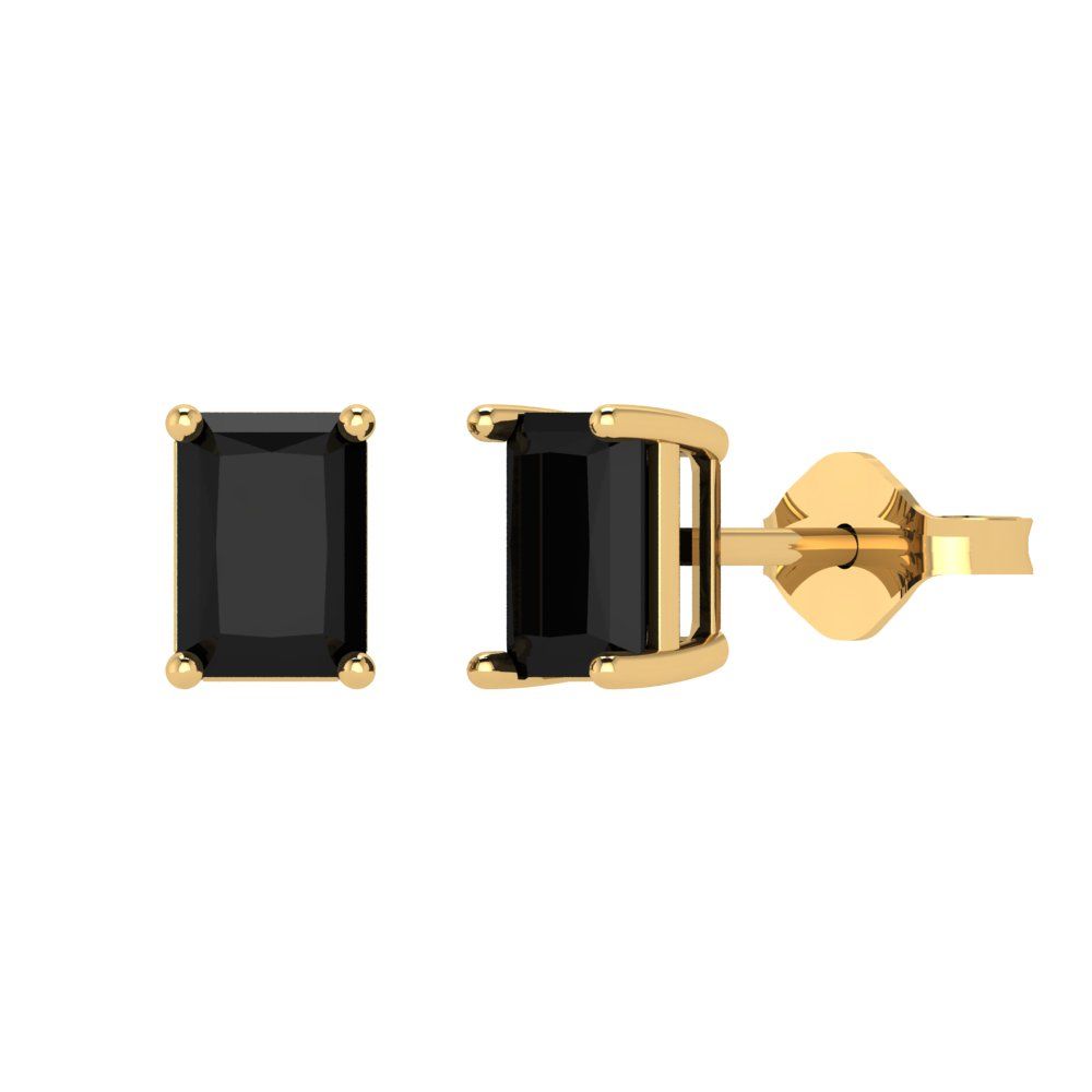 2 ctw Onyx Studs Earrings | 7x5mm Emerald Cut White Gold Push back | July Birthstone