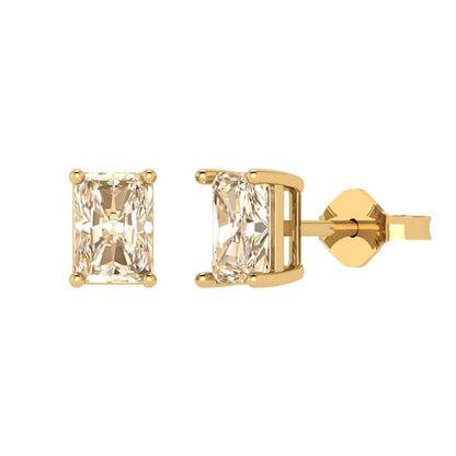 2cttw Emerald Cut Natural Morganite Gold-Plated 925 Silver Push Back Stud Earrings
