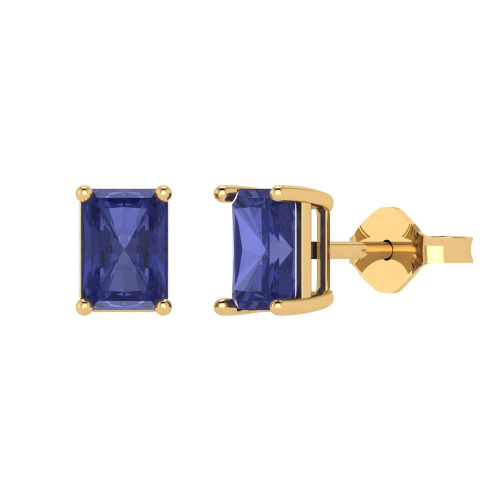2 ctw Tanzanite Studs Earrings | 7x5mm Emerald Cut White Gold Push back | December Birthstone