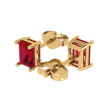2 ctw Ruby Studs Earrings | 7x5mm Emerald Cut White Gold Push back | July Birthstone