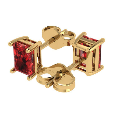 2 ctw Garnet Studs Earrings | 7x5mm Emerald Cut White Gold Push back | January Birthstone