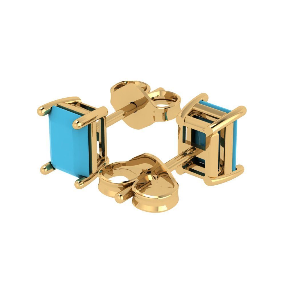 2 ctw Turquoise Studs Earrings | 7x5mm Emerald Cut White Gold Push back | December Birthstone