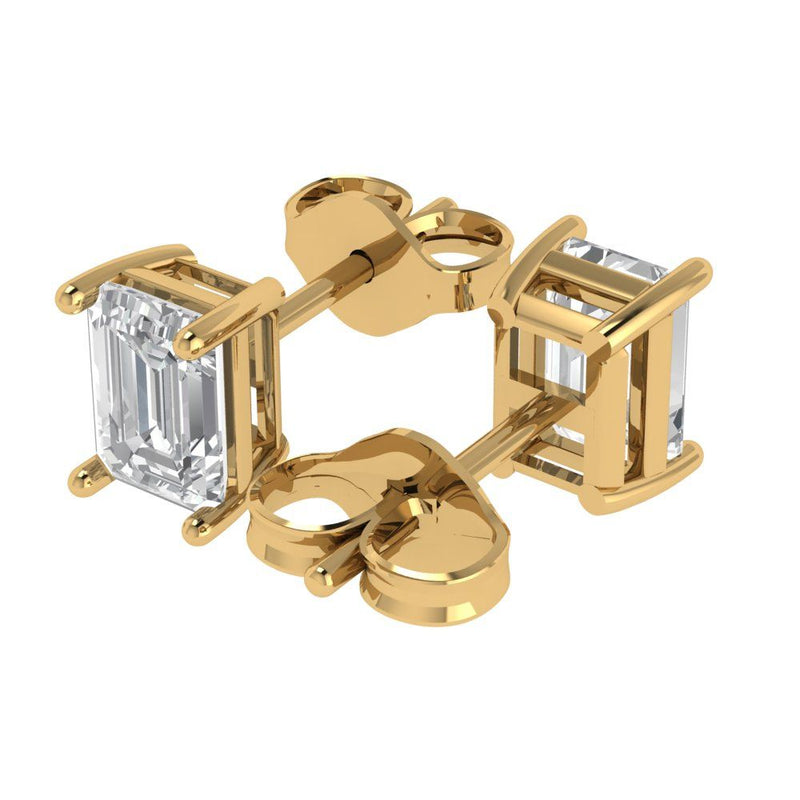 2.0 ct Brilliant Emerald Cut Solitaire Studs Natural Diamond Stone Clarity SI1-2 Color G-H Yellow Gold Earrings Push back
