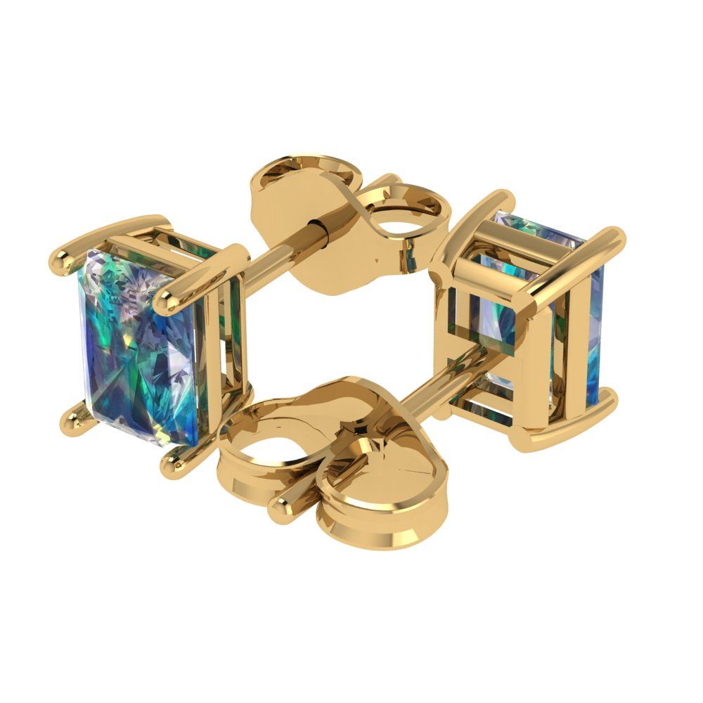 2 ctw Blue Moissanite Studs Earrings | 7x5mm Emerald Cut White Gold Push back | April Birthstone