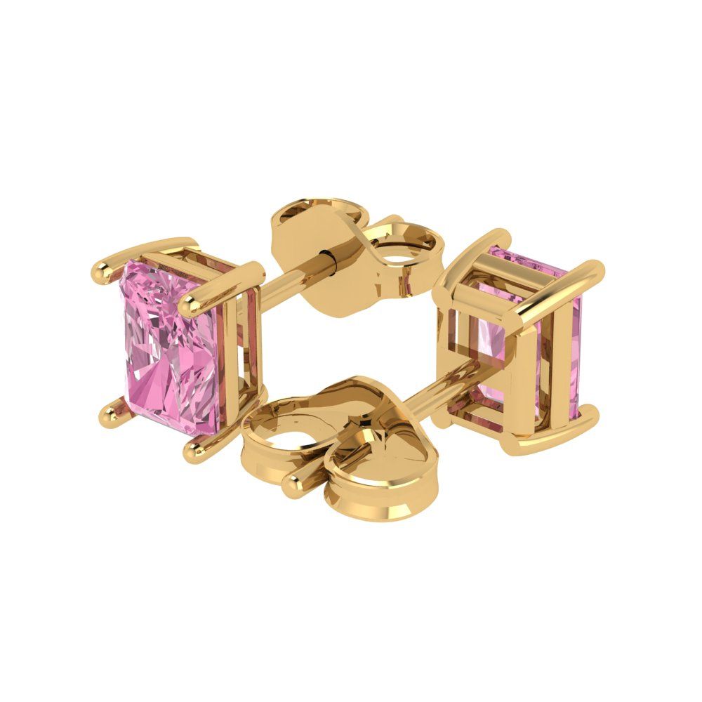 2cttw Emerald Cut Simulated Pink Diamond Gold-Plated 925 Silver Push Back Stud Earrings