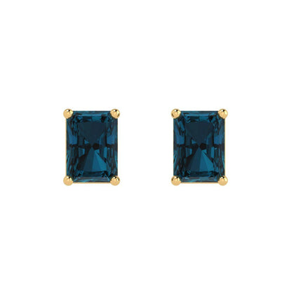 2 ctw London Blue Topaz Studs Earrings | 7x5mm Emerald Cut White Gold Push back | December Birthstone