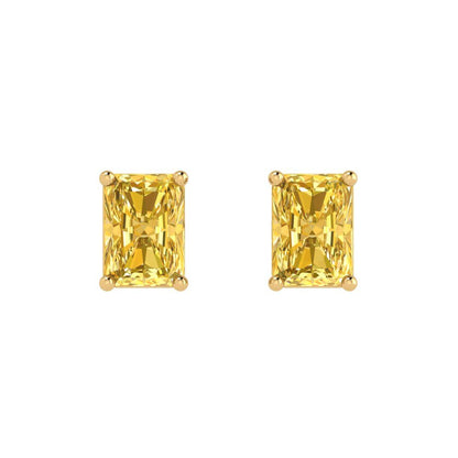 2cttw Emerald Cut Simulated Yellow Diamond Gold-Plated 925 Silver Push Back Stud Earrings