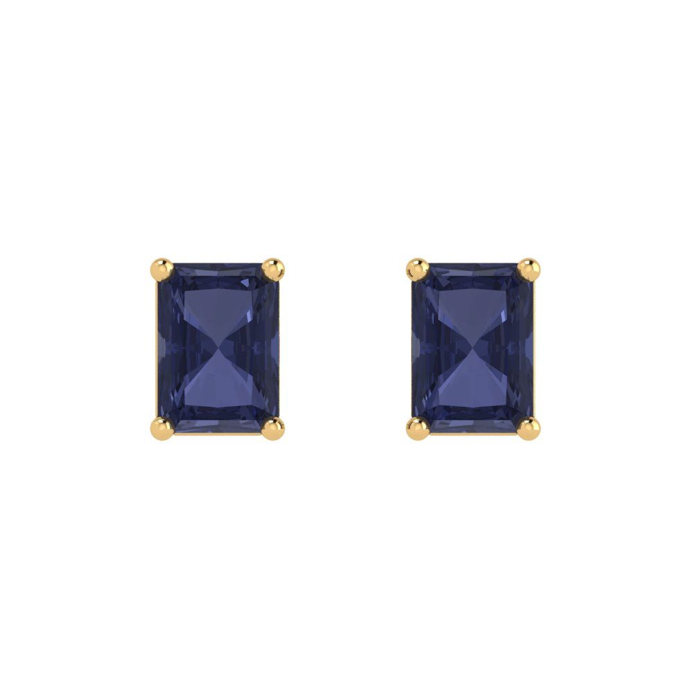2 ctw Blue Sapphire Studs Earrings | 7x5mm Emerald Cut White Gold Push back | September Birthstone