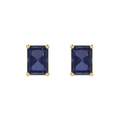 2 ctw Blue Sapphire Studs Earrings | 7x5mm Emerald Cut White Gold Push back | September Birthstone