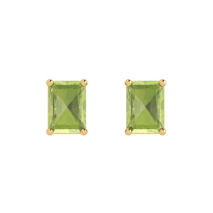 2cttw Emerald Cut Natural Peridot Gold-Plated 925 Silver Push Back Stud Earrings