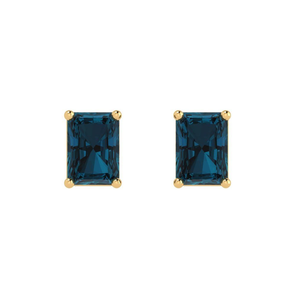 2cttw Emerald Cut Natural London Blue Topaz Gold-Plated 925 Silver Push Back Stud Earrings