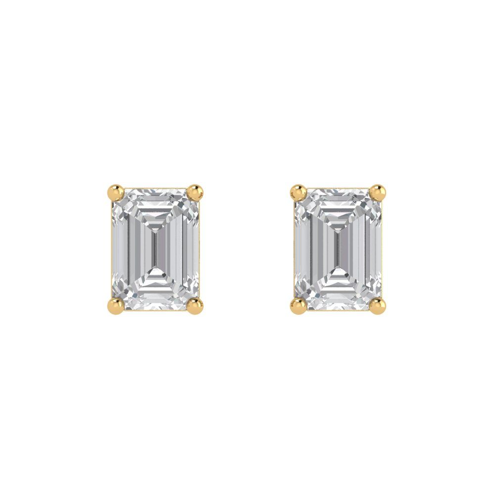 2 ctw White Sapphire Studs Earrings | 7x5mm Emerald Cut White Gold Push back | April Birthstone