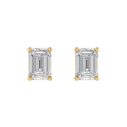 2 ctw White Sapphire Studs Earrings | 7x5mm Emerald Cut White Gold Push back | April Birthstone