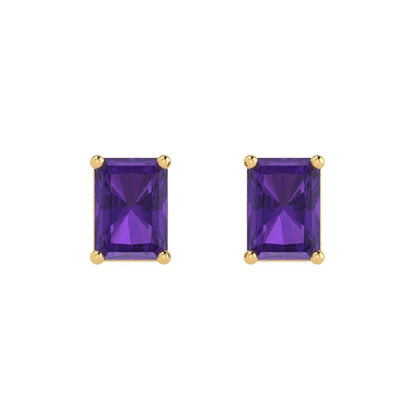 2 ctw Amethyst Studs Earrings | 7x5mm Emerald Cut White Gold Push back | February Birthstone