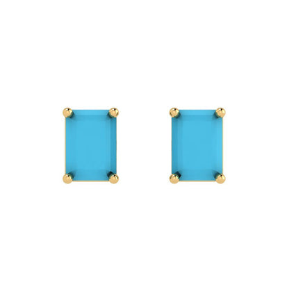 2cttw Emerald Cut Simulated Turquoise Gold-Plated 925 Silver Push Back Stud Earrings