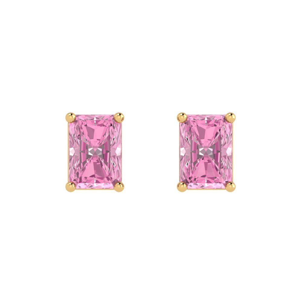 2cttw Emerald Cut Simulated Pink Diamond Gold-Plated 925 Silver Push Back Stud Earrings