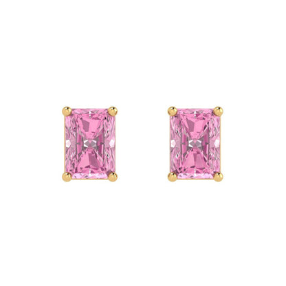 2cttw Emerald Cut Simulated Pink Diamond Gold-Plated 925 Silver Push Back Stud Earrings