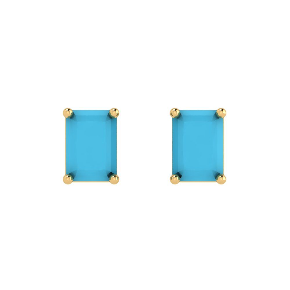 2 ctw Turquoise Studs Earrings | 7x5mm Emerald Cut White Gold Push back | December Birthstone