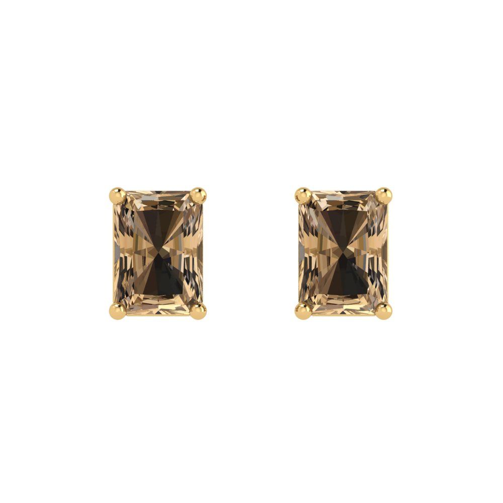 2 ctw Champagne Studs Earrings | 7x5mm Emerald Cut White Gold Push back | April Birthstone