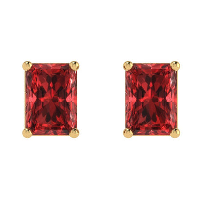 2 ctw Garnet Studs Earrings | 7x5mm Emerald Cut White Gold Push back | January Birthstone