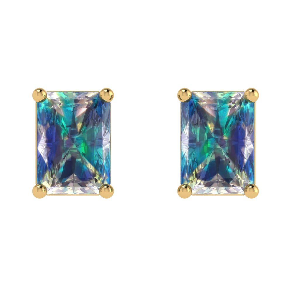 2cttw Emerald Cut Blue Moissanite Gold-Plated 925 Silver Push Back Stud Earrings