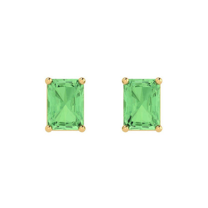 2 ctw Green Zirconia Studs Earrings | 7x5mm Emerald Cut White Gold Push back | April Birthstone