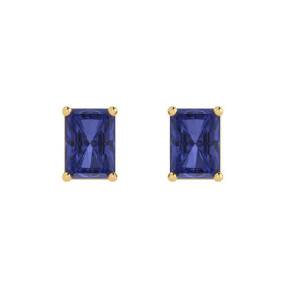2cttw Emerald Cut Simulated Tanzanite Gold-Plated 925 Silver Push Back Stud Earrings