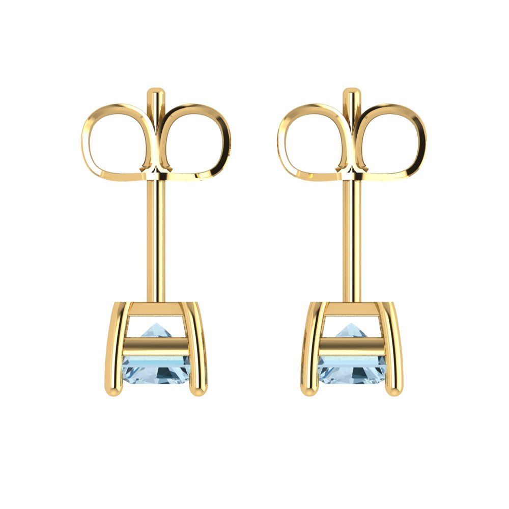 2cttw Emerald Cut Simulated Blue Diamond Gold-Plated 925 Silver Push Back Stud Earrings