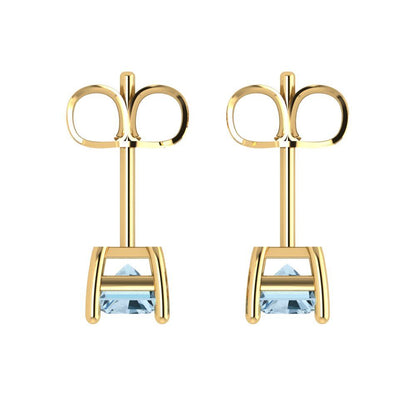 2cttw Emerald Cut Simulated Blue Diamond Gold-Plated 925 Silver Push Back Stud Earrings