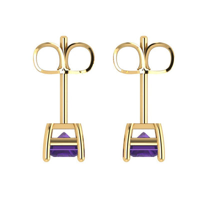 2cttw Emerald Cut Natural Amethyst Gold-Plated 925 Silver Push Back Stud Earrings