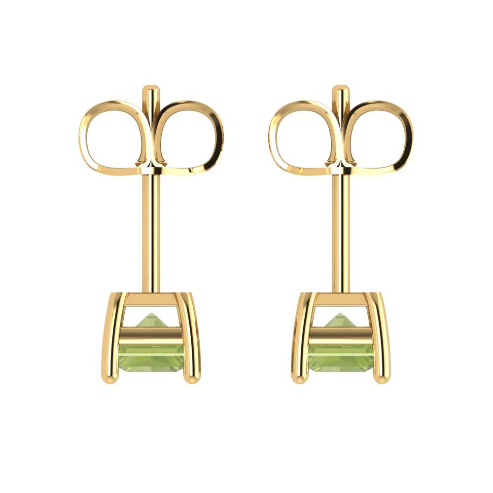 2cttw Emerald Cut Natural Peridot Gold-Plated 925 Silver Push Back Stud Earrings
