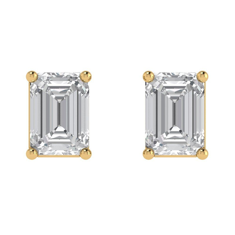 2.0 ct Brilliant Emerald Cut Solitaire Studs Natural Diamond Stone Clarity SI1-2 Color G-H Yellow Gold Earrings Push back
