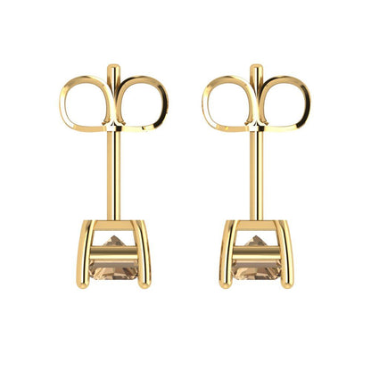 2 ctw Champagne Studs Earrings | 7x5mm Emerald Cut White Gold Push back | April Birthstone