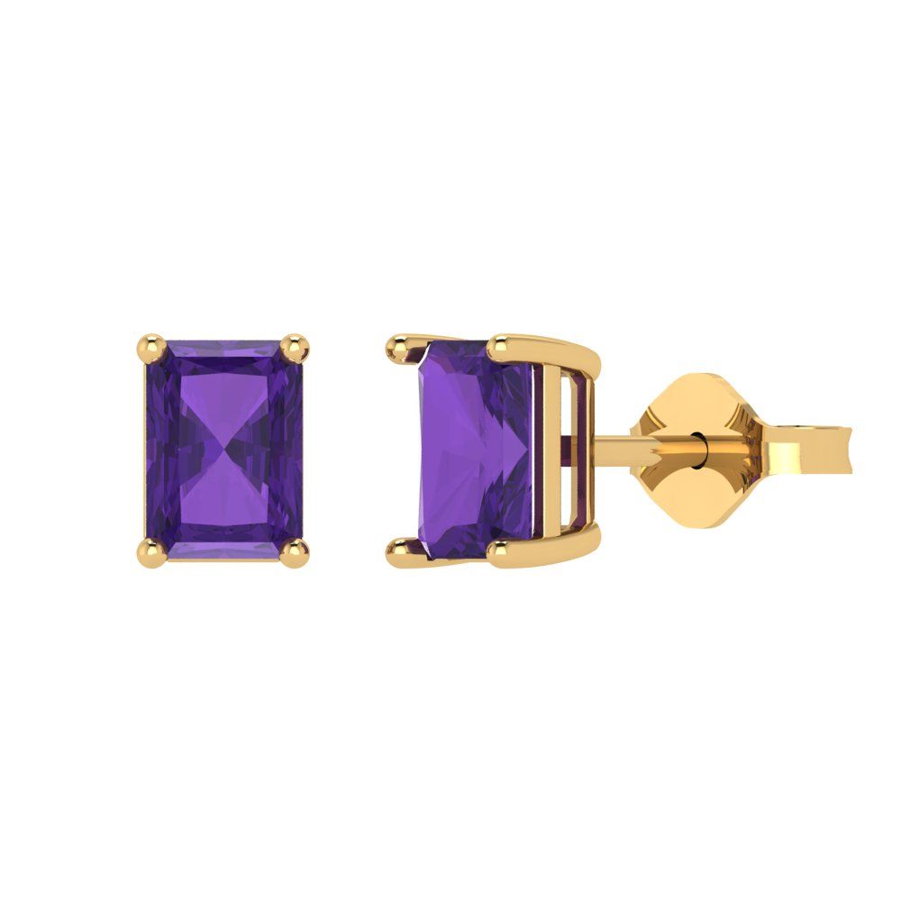 1 ctw Amethyst Studs Earrings | 6x4mm Emerald Cut White Gold Push back | February Birthstone