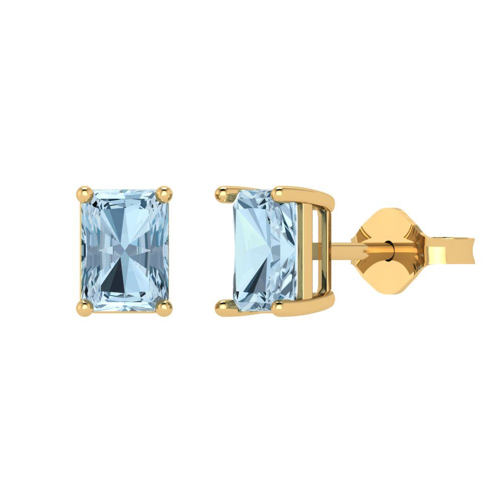 1 ctw Aquamarine Studs Earrings | 6x4mm Emerald Cut White Gold Push back | March Birthstone