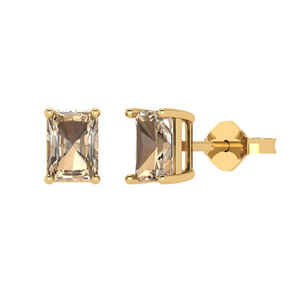 1cttw Emerald Cut Yellow Moissanite Gold-Plated 925 Silver Push Back Stud Earrings