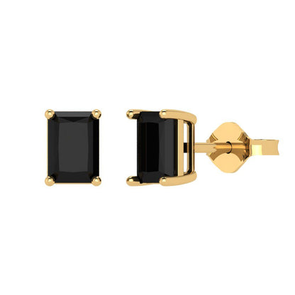1 ctw Onyx Studs Earrings | 6x4mm Emerald Cut White Gold Push back | July Birthstone