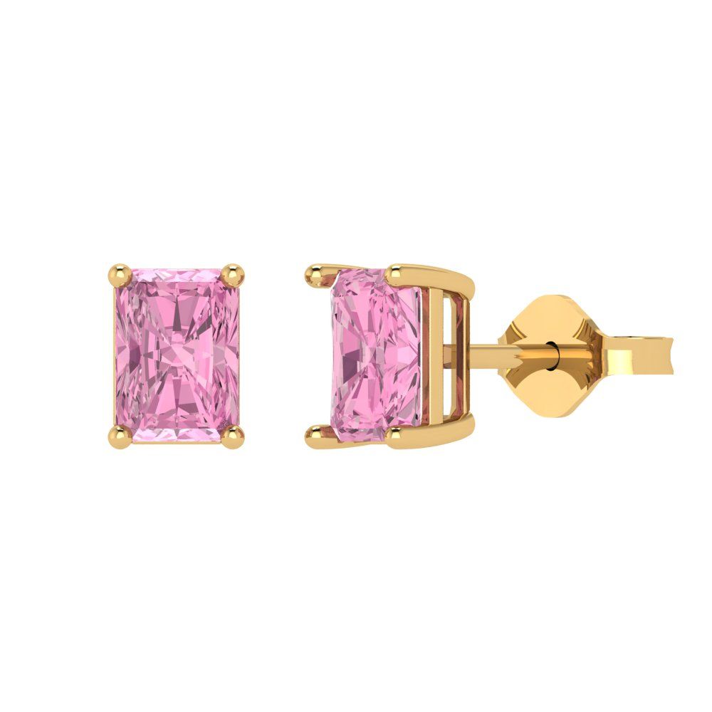 1 ctw Pink Zirconia Studs Earrings | 6x4mm Emerald Cut White Gold Push back | April Birthstone