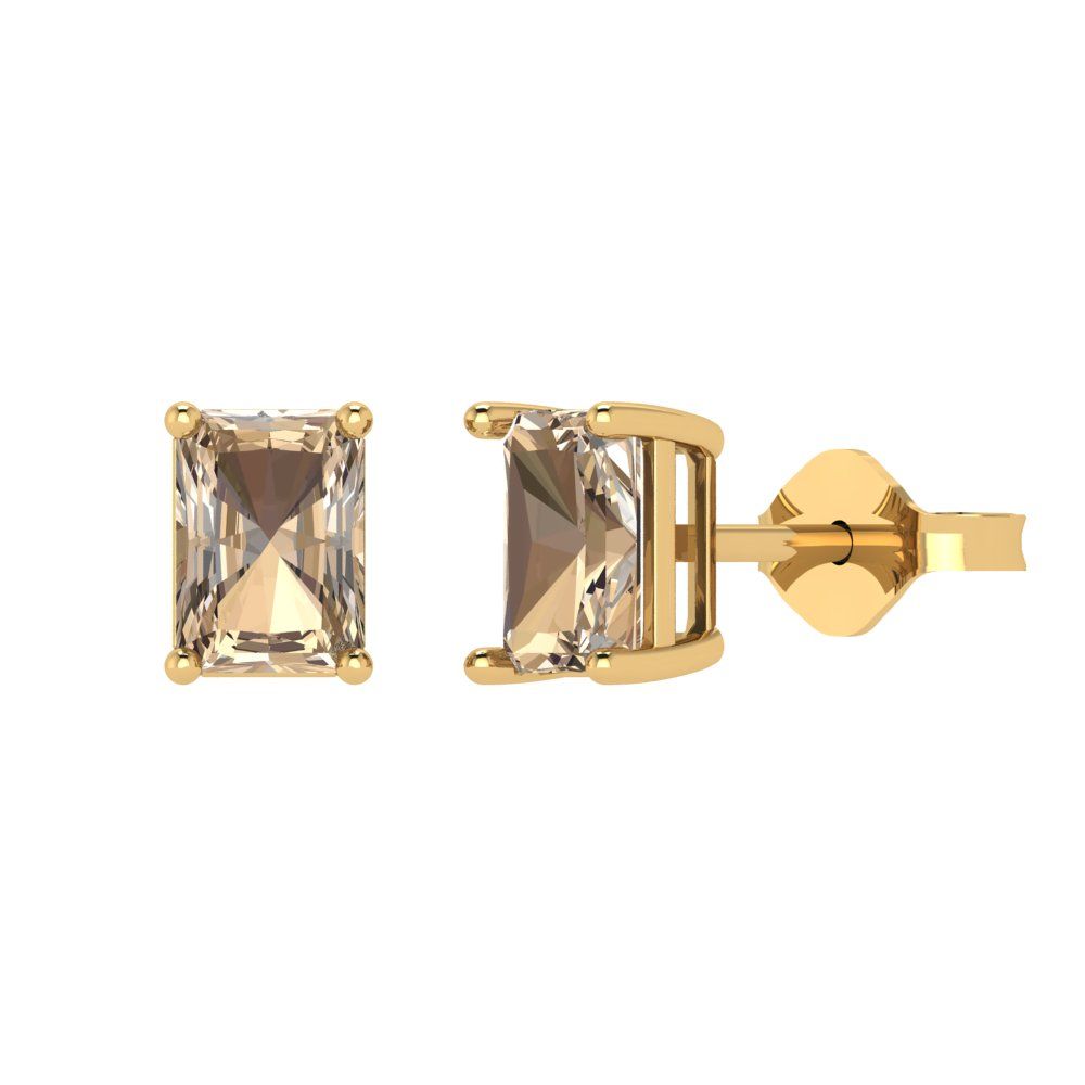 1 ctw Yellow Moissanite Studs Earrings | 6x4mm Emerald Cut White Gold Push back | April Birthstone