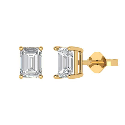 1cttw Emerald Cut Moissanite Gold-Plated 925 Silver Push Back Stud Earrings