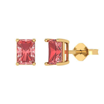 1 ctw Garnet Studs Earrings | 6x4mm Emerald Cut White Gold Push back | January Birthstone