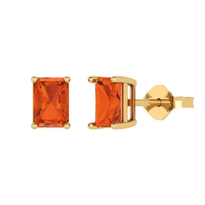 1cttw Emerald Cut Simulated Red Diamond Gold-Plated 925 Silver Push Back Stud Earrings