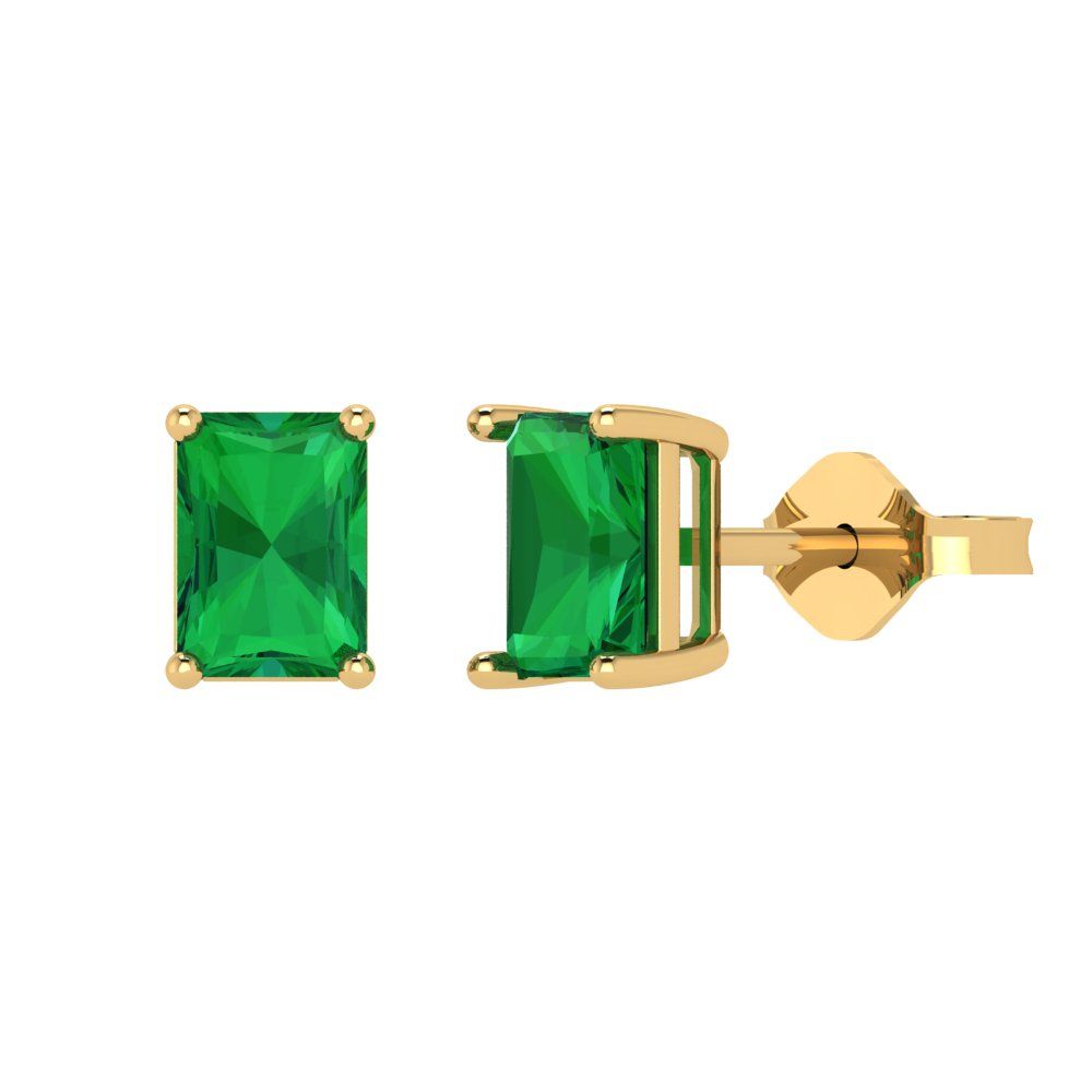 1cttw Emerald Cut Simulated Emerald Gold-Plated 925 Silver Push Back Stud Earrings