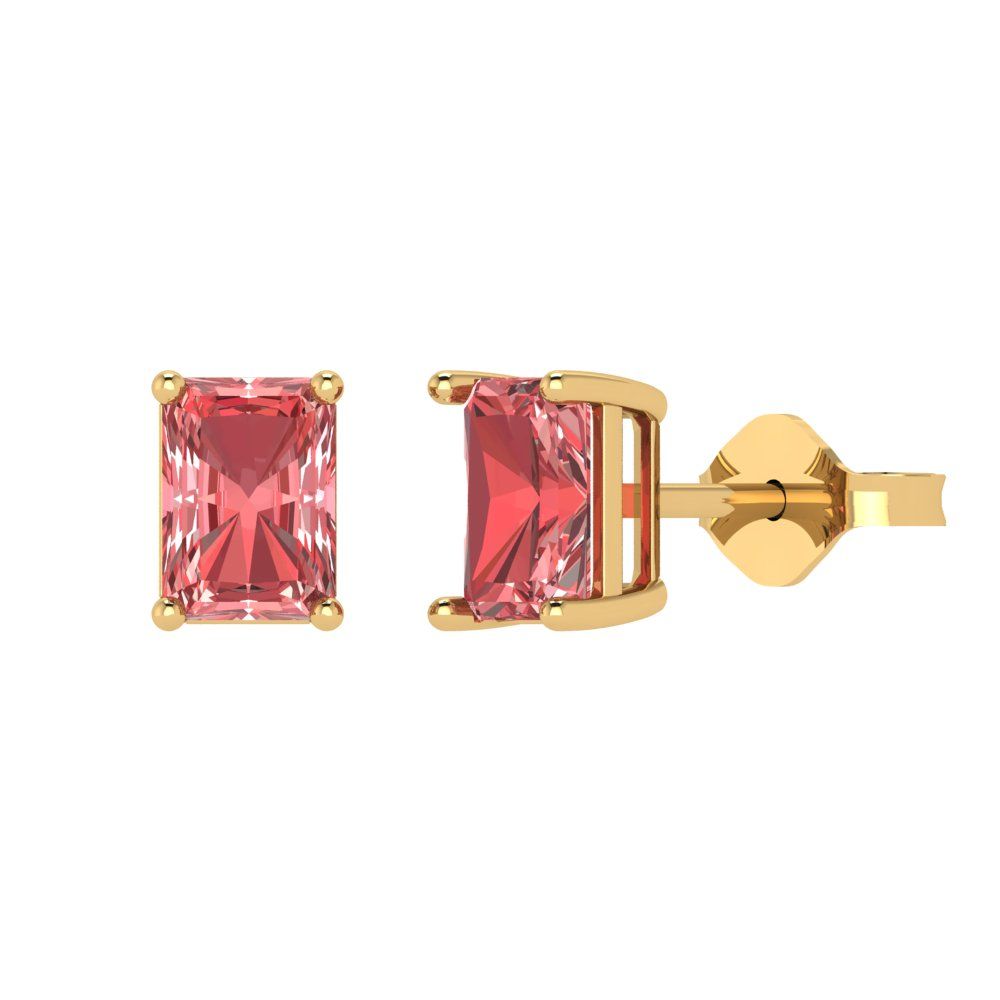 1cttw Emerald Cut Natural Garnet Gold-Plated 925 Silver Push Back Stud Earrings