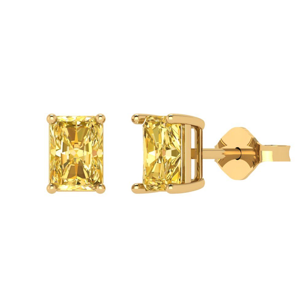 1 ctw Citrine Studs Earrings | 6x4mm Emerald Cut White Gold Push back | November Birthstone